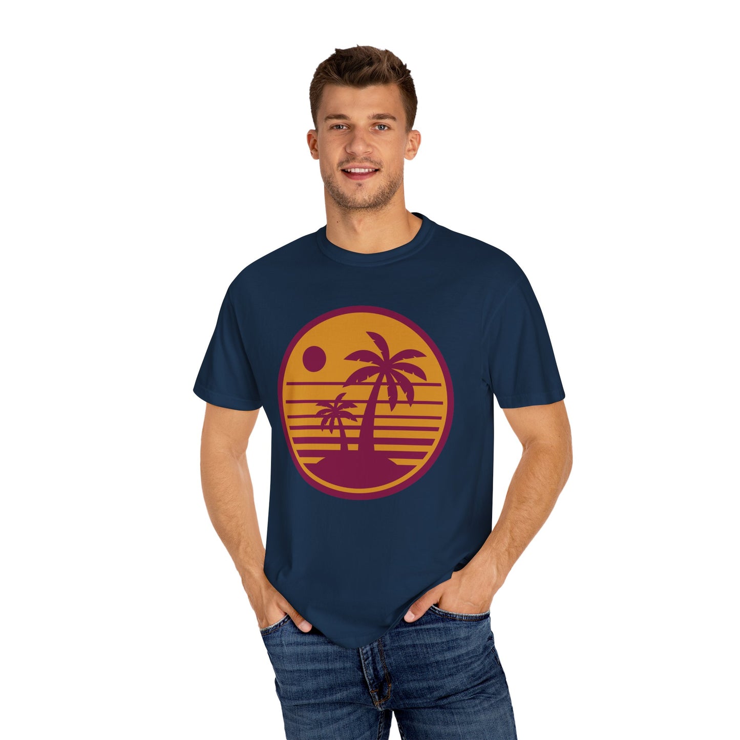 Vintage Sunset Palm T-Shirt — Retro Beach Graphic Tee