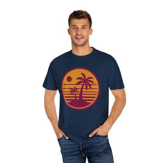 Vintage Sunset Palm T-Shirt — Retro Beach Graphic Tee