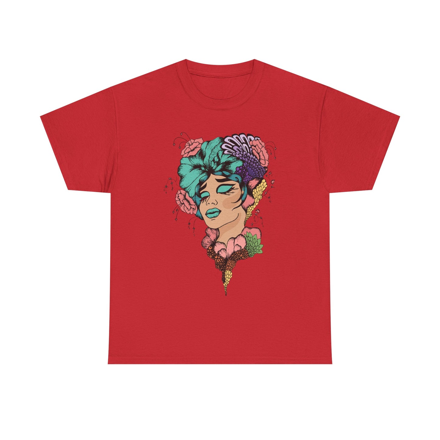 Surreal Floral Portrait Tee — Retro Psychedelic Woman Graphic T-Shirt