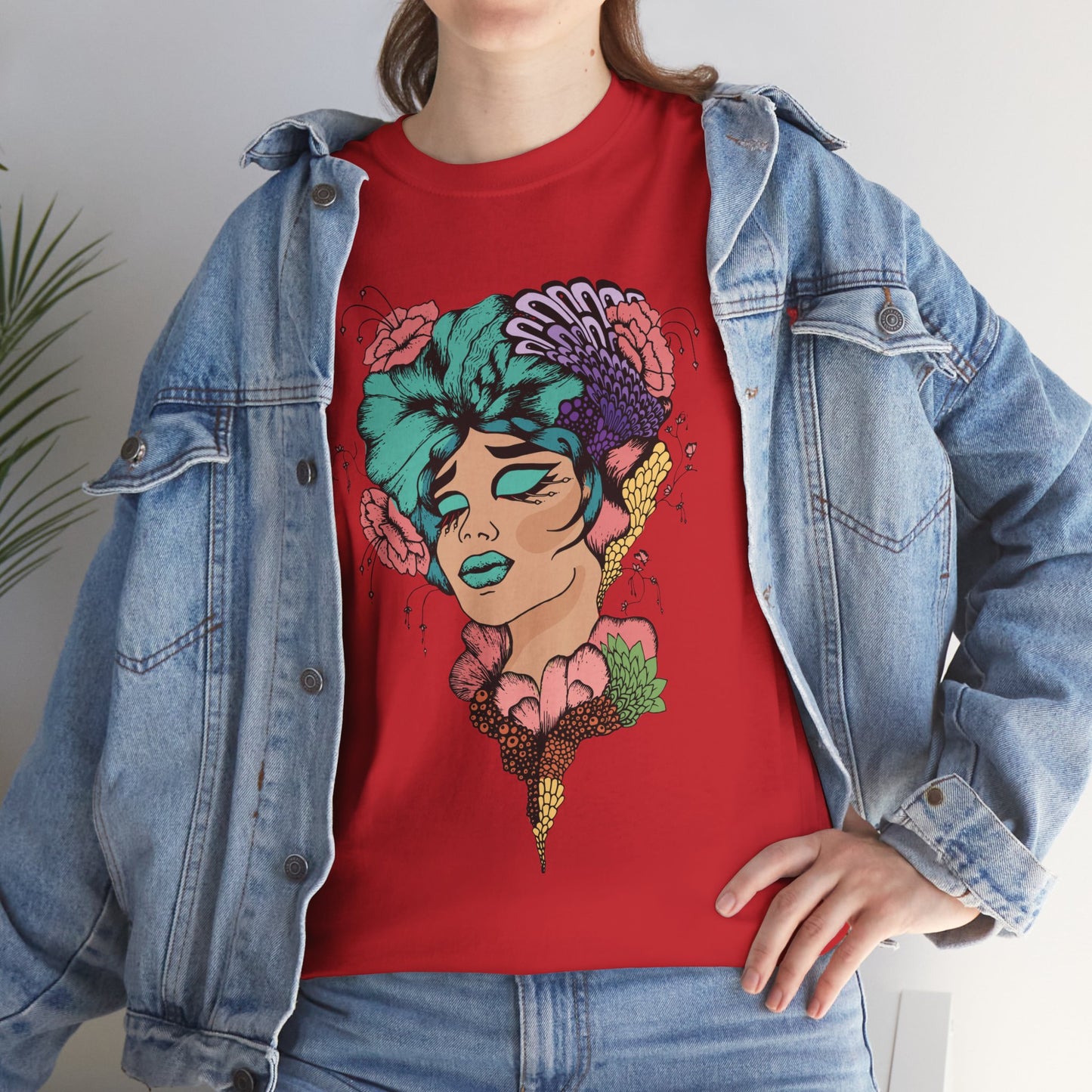 Surreal Floral Portrait Tee — Retro Psychedelic Woman Graphic T-Shirt