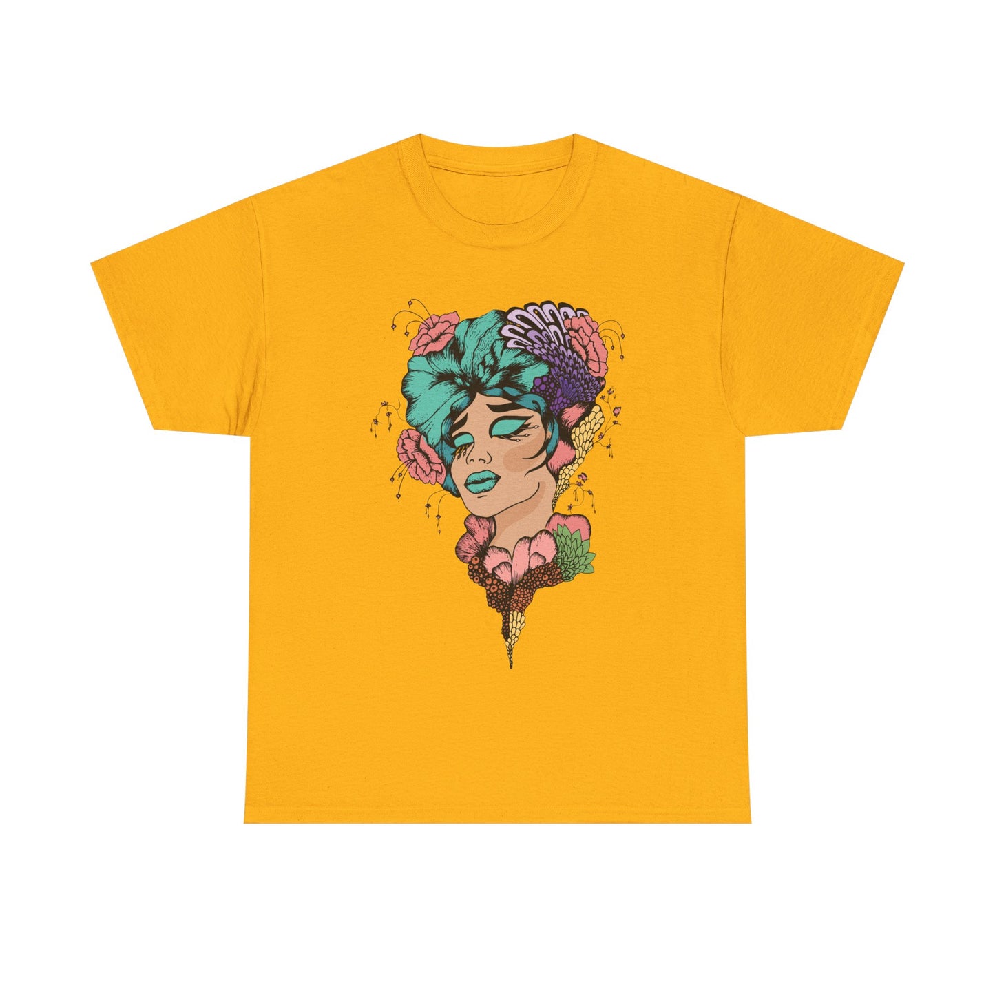 Surreal Floral Portrait Tee — Retro Psychedelic Woman Graphic T-Shirt