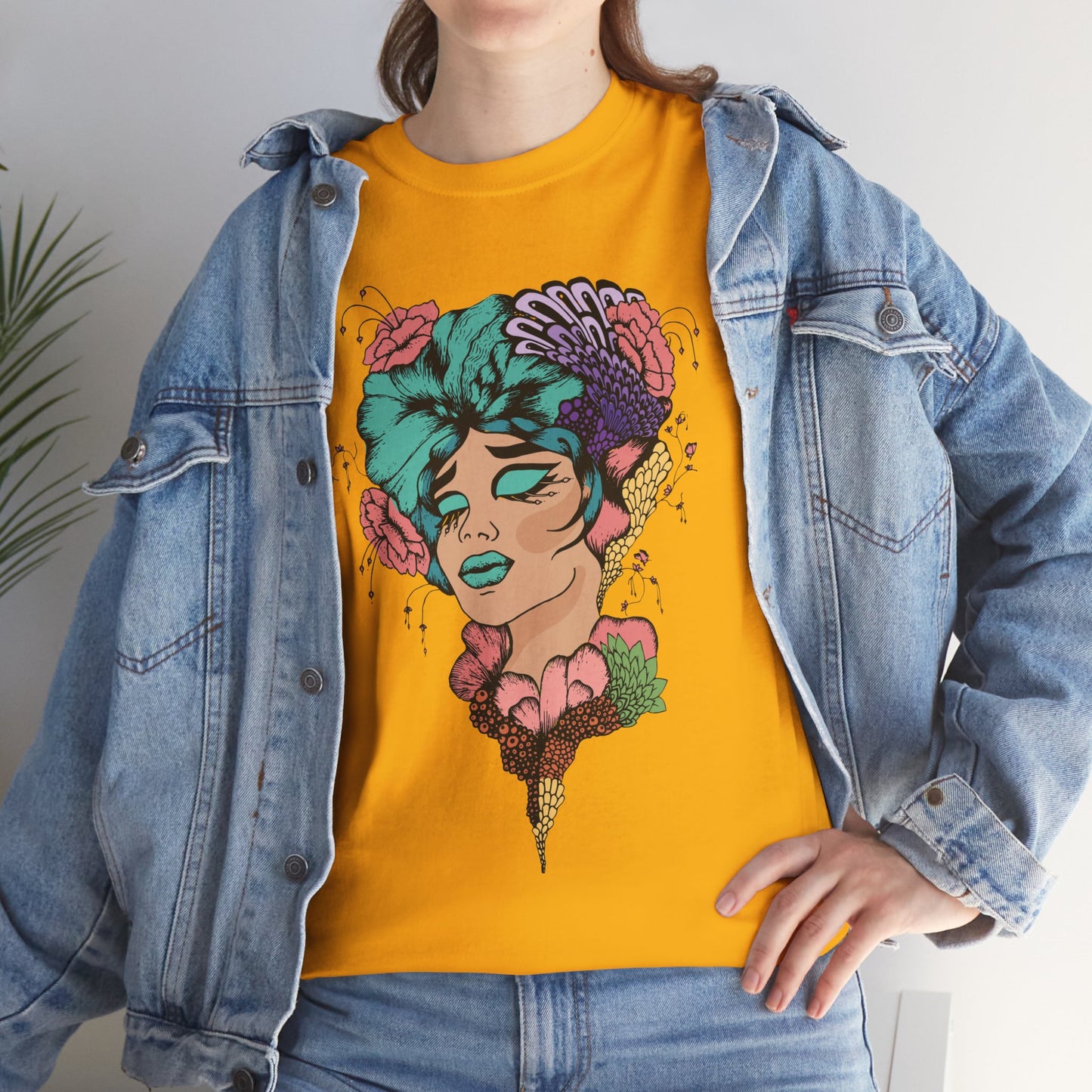 Surreal Floral Portrait Tee — Retro Psychedelic Woman Graphic T-Shirt